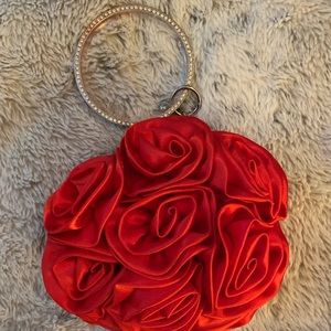 Brand New never used Red rose bud/flower embellished evening bag.